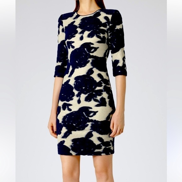 Reiss Dresses & Skirts - REISS Women’s Lavine Rose Wool Dress Worn on TV Size 6 Floral Metallic Luxury
